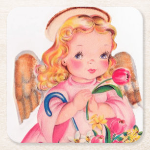 Dessous-de-verre Carré En Papier fête vintage de l'Ange de Pâques