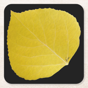 Dessous-de-verre Carré En Papier Feuille de tremble jaune #5