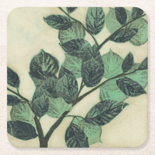 Dessous-de-verre Carré En Papier Feuille et branches sur l'arrière - plan crème