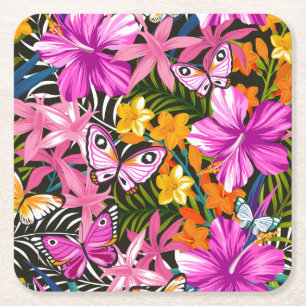 Dessous-de-verre Carré En Papier Feuille et fleurs tropicaux