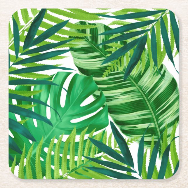 Dessous-de-verre Carré En Papier Feuille tropical vert (Devant)