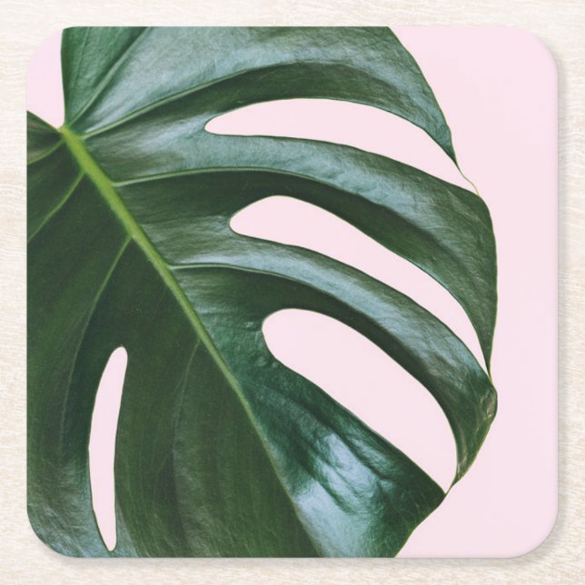 Dessous-de-verre Carré En Papier Feuille tropicale de Monstera (Devant)
