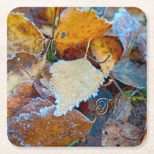 Dessous-de-verre Carré En Papier Feuilles d'automne dorées gelée blanche personnali