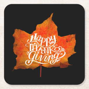 DESSOUS-DE-VERRE CARRÉ EN PAPIER FEUILLES D'AUTOMNE JOYEUX JOUR DE THANKSGIVING