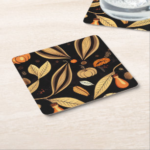 Dessous-de-verre Carré En Papier Feuilles d'automne vintage et Motif Citrouille