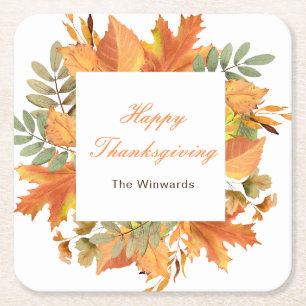 Dessous-de-verre Carré En Papier Feuilles de l'automne rustique carré de Thanksgivi