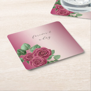 Dessous-de-verre Carré En Papier Feuilles Mariages Rose