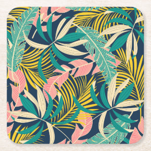 Dessous-de-verre Carré En Papier Feuilles tropicaux colorés : motif d'été.
