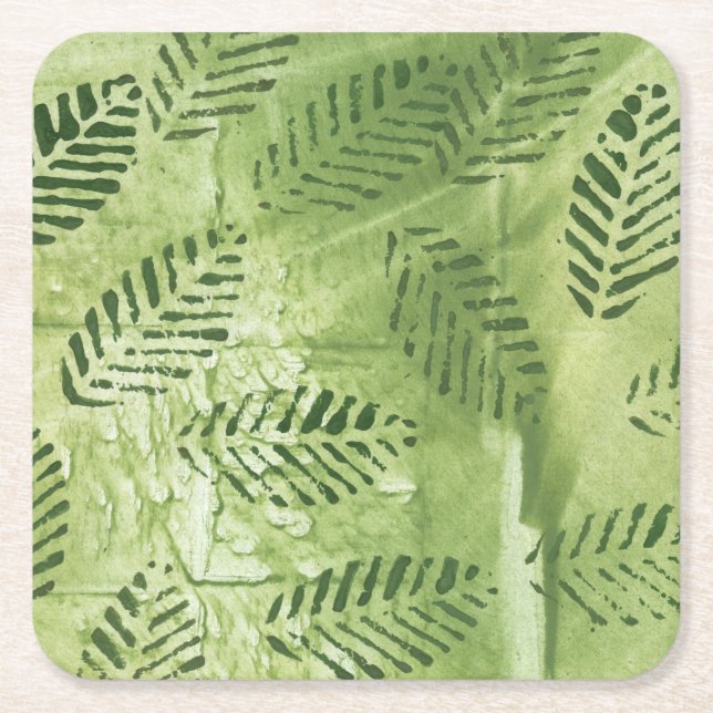 Dessous-de-verre Carré En Papier Feuilles verts Abstraits (Devant)