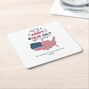Dessous-de-verre Carré En Papier Feux d'artifice du 4 juillet Drapeau USA Rouge Bla