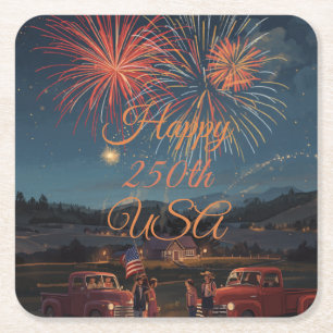 Dessous-de-verre Carré En Papier Feux d'artifice patriotiques personnalisés pour le