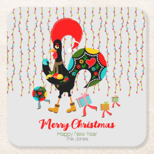 Dessous-de-verre Carré En Papier Feux de Noël, baubles, cadeaux et coq