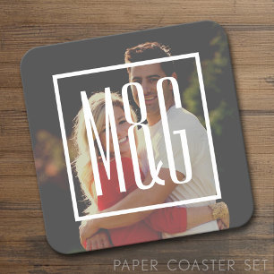 Dessous-de-verre Carré En Papier Fiançailles mariage Monogramme - Photo A un FILTRE