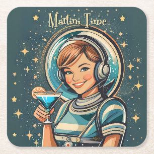 Dessous-de-verre Carré En Papier Fille Astro Rétro Futuriste Temps Martini