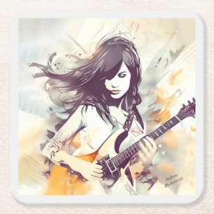 Dessous-de-verre Carré En Papier Fille avec musique rock vibes