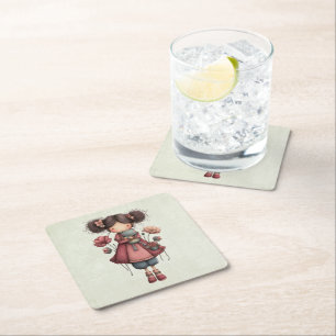 Dessous-de-verre Carré En Papier Fille avec une poupée grenouille mignonne fantaisi
