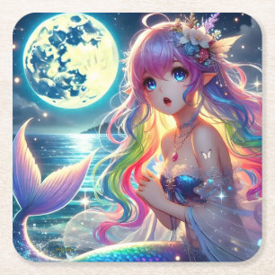 Dessous-de-verre Carré En Papier Fille d'anime chantant Pixie au clair de lune Merm
