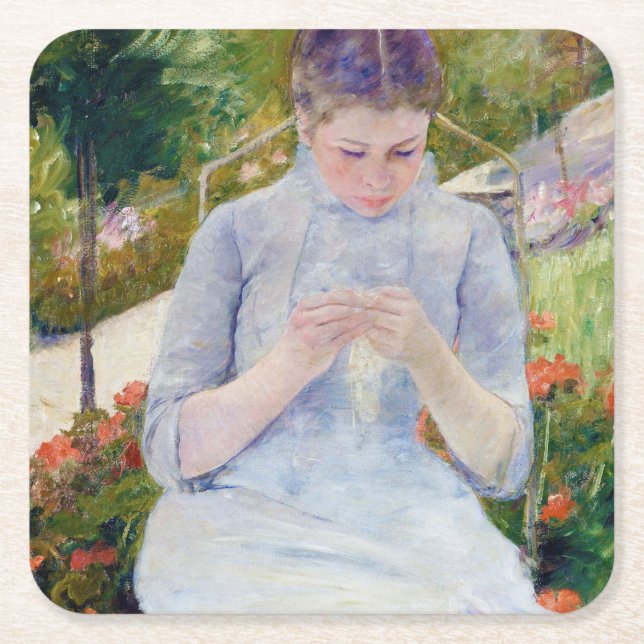 Dessous-de-verre Carré En Papier Fille dans le jardin, Mary Cassatt (Devant)