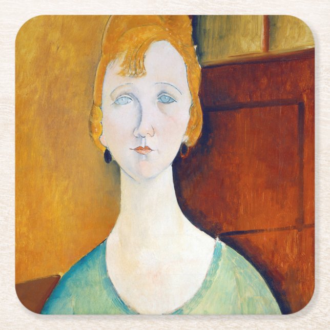 Dessous-de-verre Carré En Papier Fille dans une blouse verte, Modigliani (Devant)