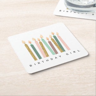Dessous-de-verre Carré En Papier Fille Pink Gold Birthday Joyeux Anniversaire Jolie
