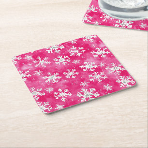 Dessous-de-verre Carré En Papier Fille Pink Silver Glam Snowflakes Noël
