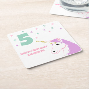 Dessous-de-verre Carré En Papier Filles d'anniversaire Licorne Magique
