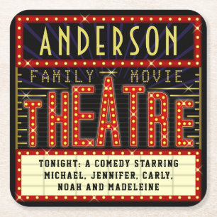 Dessous-de-verre Carré En Papier Film Theatre Marquee Home Cinéma Nom personnalis