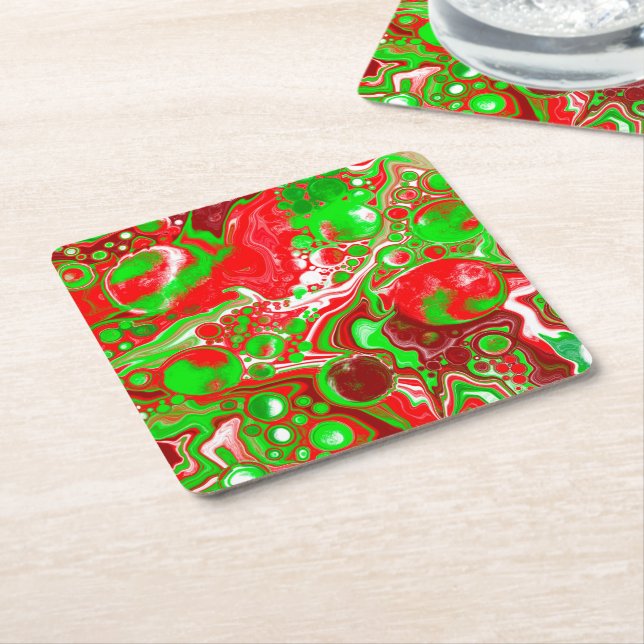 Dessous-de-verre Carré En Papier Fils de Noël rouges et verts (Incliné)