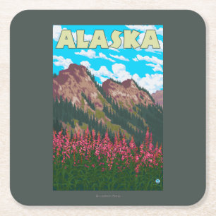 Dessous-de-verre Carré En Papier Fireweed avec l'affiche de Vintage voyage de