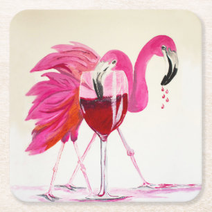 Dessous-de-verre Carré En Papier Flamant rose au vin rouge