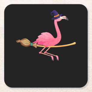 Dessous-de-verre Carré En Papier Flamant rose Drôle Flamant rose sorcière Hallowe