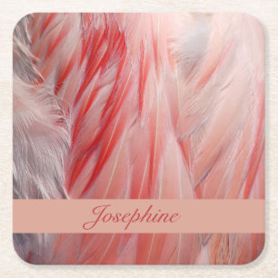 Dessous-de-verre Carré En Papier Flamant rose Exotique Rose Brut Plumes d'oiseaux T