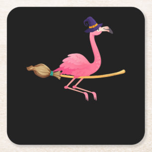 Dessous-de-verre Carré En Papier Flamant rose Femmes Drôle Flamant rose Sorcière