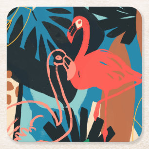 Dessous-de-verre Carré En Papier Flamant rose funky