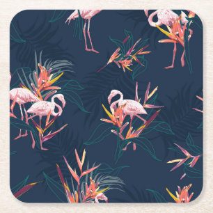 Dessous-de-verre Carré En Papier Flamant rose hawaïen : oeuvre Vintage tropicale