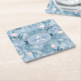 Dessous-de-verre Carré En Papier Flamant rose Orchidée Tropical Motif Blue ID868
