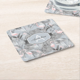 Dessous-de-verre Carré En Papier Flamant rose Orchidée Tropical Motif Grey ID868