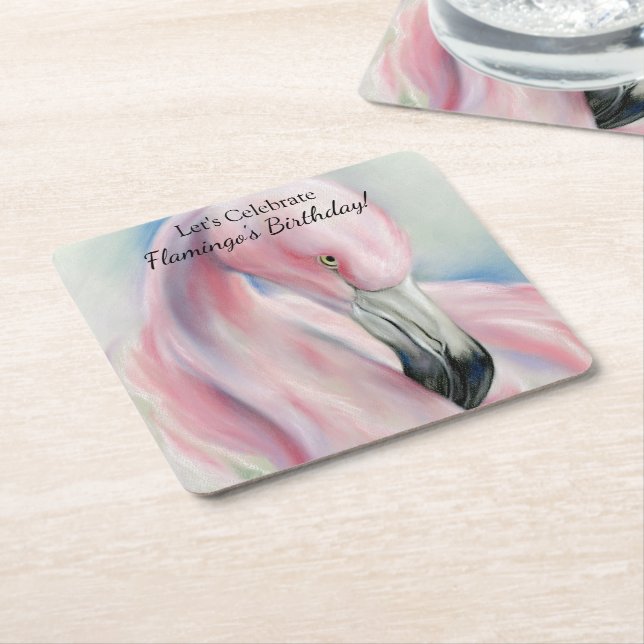 Dessous-de-verre Carré En Papier Flamant rose rose Pastel Art (Incliné)