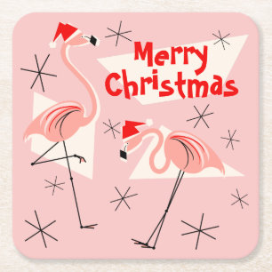 Dessous-de-verre Carré En Papier Flamant rose Santas Pink Joyeux carré de Noël