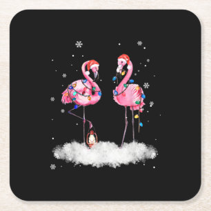 Dessous-de-verre Carré En Papier Flamant rose sapin de Noël Santa Hat Lumière