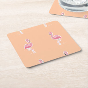 Dessous-de-verre Carré En Papier flamant rose sur orange pâle