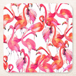 Dessous-de-verre Carré En Papier Flamants roses aquarelles dans les aquarelles 2