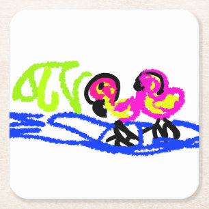 Dessous-de-verre Carré En Papier Flamants roses mariage plaisir d'été