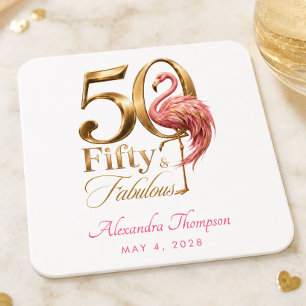Dessous-de-verre Carré En Papier Flamingo Rose Cinquante & Fantastique Fête d'anniv