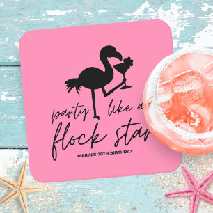 Dessous-de-verre Carré En Papier Flamingo Rose Étoile de Troupeau Anniversaire Trop