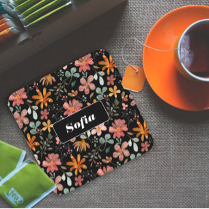 Dessous-de-verre Carré En Papier Fleur aquarelle motif personnalisé blanc noir