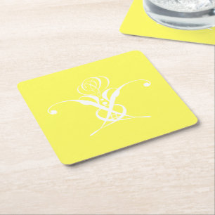 Dessous-de-verre Carré En Papier Fleur blanche Pastel Jaune Pâques
