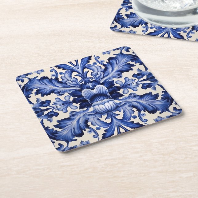 Dessous-de-verre Carré En Papier Fleur Bleue Delft Ware (Incliné)