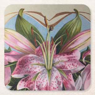 Dessous-de-verre Carré En Papier Fleur botanique florale de lys tigré rose vintage