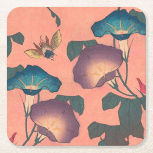 Dessous-de-verre Carré En Papier Fleur d'abeille rose Art classique Hokusai